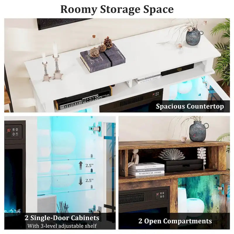 TV Stand with Electric Fireplace LED Lights Remote Controls