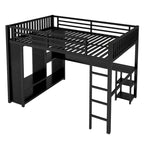 Full XL Size Loft Bed Frame with Built-in Wardrobe