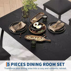 5 Piece Metal Frame Kitchen Table and Chair Set, with Chamfer Design