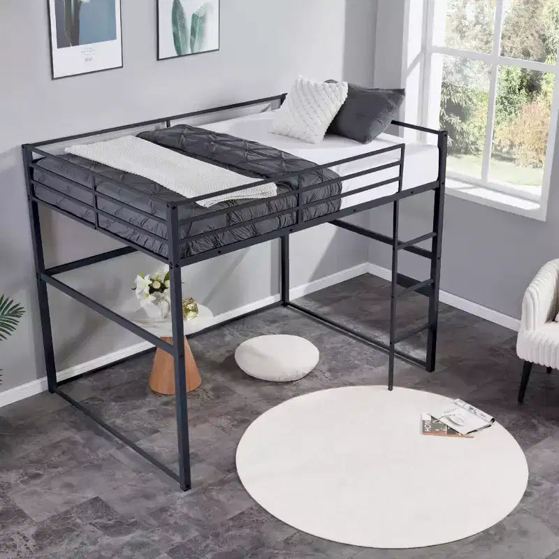 Twin Metal Loft Bed  Guard Rails & Flat Ladder