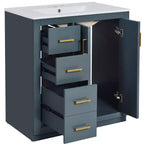 30 Single Sink Bathroom Vanity with Cabinet & 3 Drawers – Black / Blue / Green / Indigo / White
