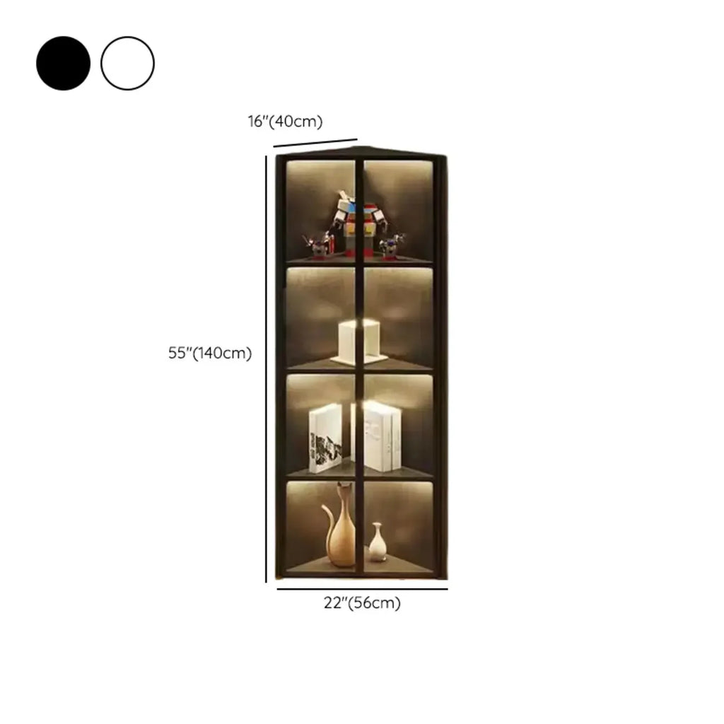 Modern Grey Metal Wood Corner Display Cabinet with Glass Door