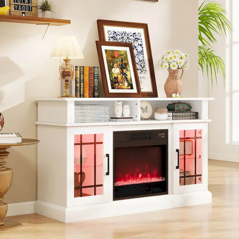TV Stand with Electric Fireplace LED Lights Remote Controls