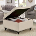 Large Square Storage Ottoman with Wooden Legs