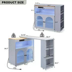Kitchen Island On Wheels with 2 Glass Doors, Kitchen Cart with Extended Table and Power Outlets, Kitchen Island with Side Open Shelves