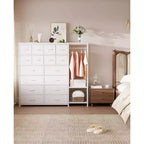 Dresser with 16 Drawers & Hanging Rod & Shelves, Fabric Storage Organizer for Bedroom, Closet, or Entryway