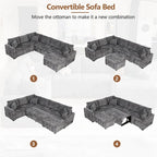 Chenille Sectional Sofa Pull-out Sofa Bed, L-Shape Sleeper Sofa with Storage Ottoman, 3 Pillows and Charging Devices