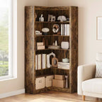 Black/White/Wood/Retro, L-Shaped Corner Bookshelf, 5-Tier, Single