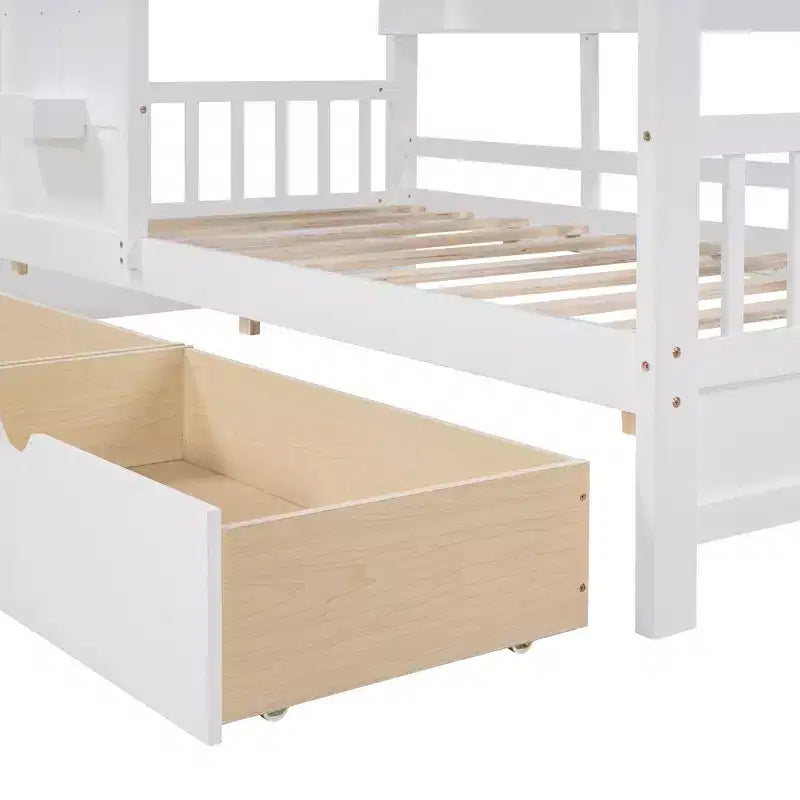 Twin/Full Size Wooden House Bed with 2 Drawers, Kids Bed with Storage Shelf - ModernLuxe