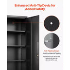 VEVOR Metal Storage Cabinet, 68.9 in Lockable Steel Garage Cabinet with 4 Adjustable Shelves, 2 Magnetic Doors, 2 Keys, 5 Tiers Tool Storage, Black