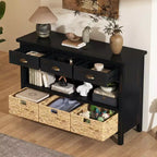 Entryway Console Table with Storage, Farmhouse Hallway Table with 3 Drawers and 3 Water Hyacinth Baskets for Living Room or Foyer - Panipeachy