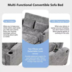 61.6 Modern Chenille Convertible Sofa Bed with USB Ports, Cup Holders & Adjustable Backrest for Living Room, Apartment