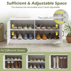 2-Door Shoe Bench wirh Adjustable Shelves Hidden Storage Space Natural + White/Whi5te
