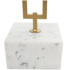 Marble Geometric Side End Accent Table with Gold Metal Rectangular Stand - White