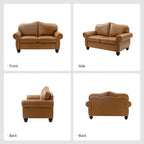 Transitional Genuine Leather Sofa With Tufted Back