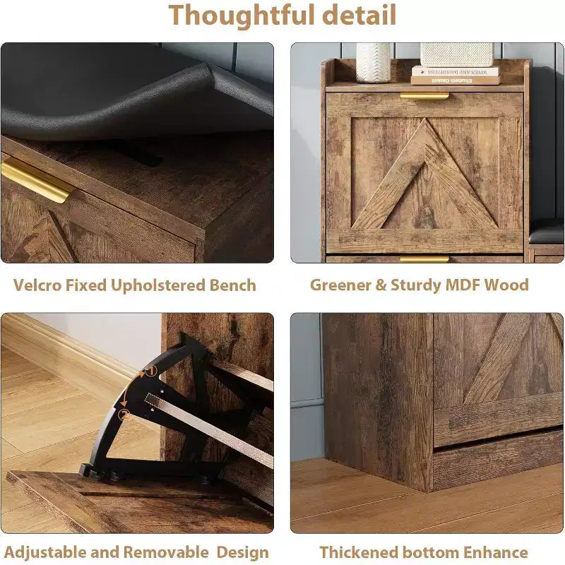 Shoe Storage Cabinet with Bench & 4 Flip Drawers - Narrow Entryway Organizer for 35-40 Pairs