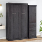 Gray Foldable Murphy Bed with Wardrobe & 3 Drawers, Full/Twin, 1-Person