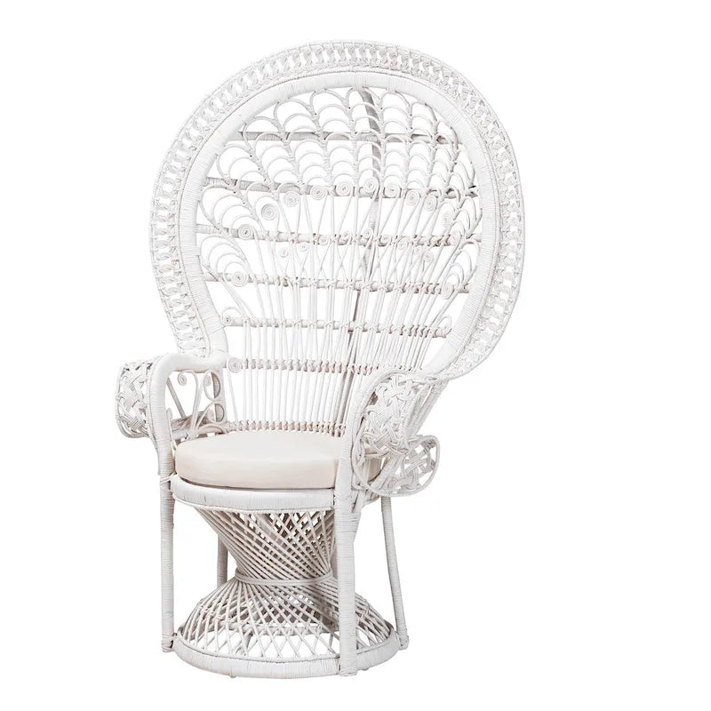 Modern Bohemian White Natural Rattan Peacock Chair