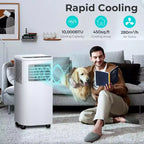 Condizionatore Portatile da 8.000 BTU, Unità 3-in-1 con 4 Modalità, Timer, Display LED, Telecomando e Kit di Installazione, per Camera da Letto/Soggiorno/Ufficio, Bianco.