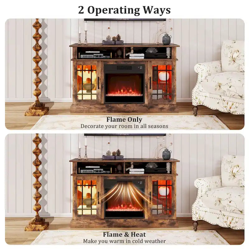 TV Stand with Electric Fireplace LED Lights Remote Controls