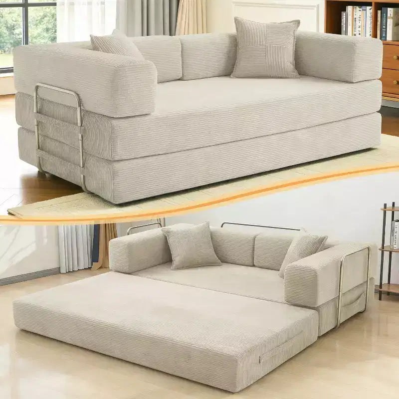 Dyonery 78Folding Sofa Bed Convertable Corduroy Couch King Size Floor Sleeper 4-in-1 DIY Combination Modular Sofa Fold Out Comfy sofa.