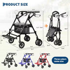 Portable Collapsible Wheelchair for Adults, 299lb Capacity, 6 Wheels, Adjustable Height, Underseat Storage, Comfortable Seat & Foot Pedal